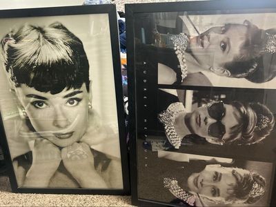Set of 2 Framed Audrey Hepburn Black and White Wall Art Prints