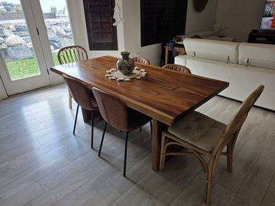Handcrafted Solid Wood Dining Table - Live Edge Design