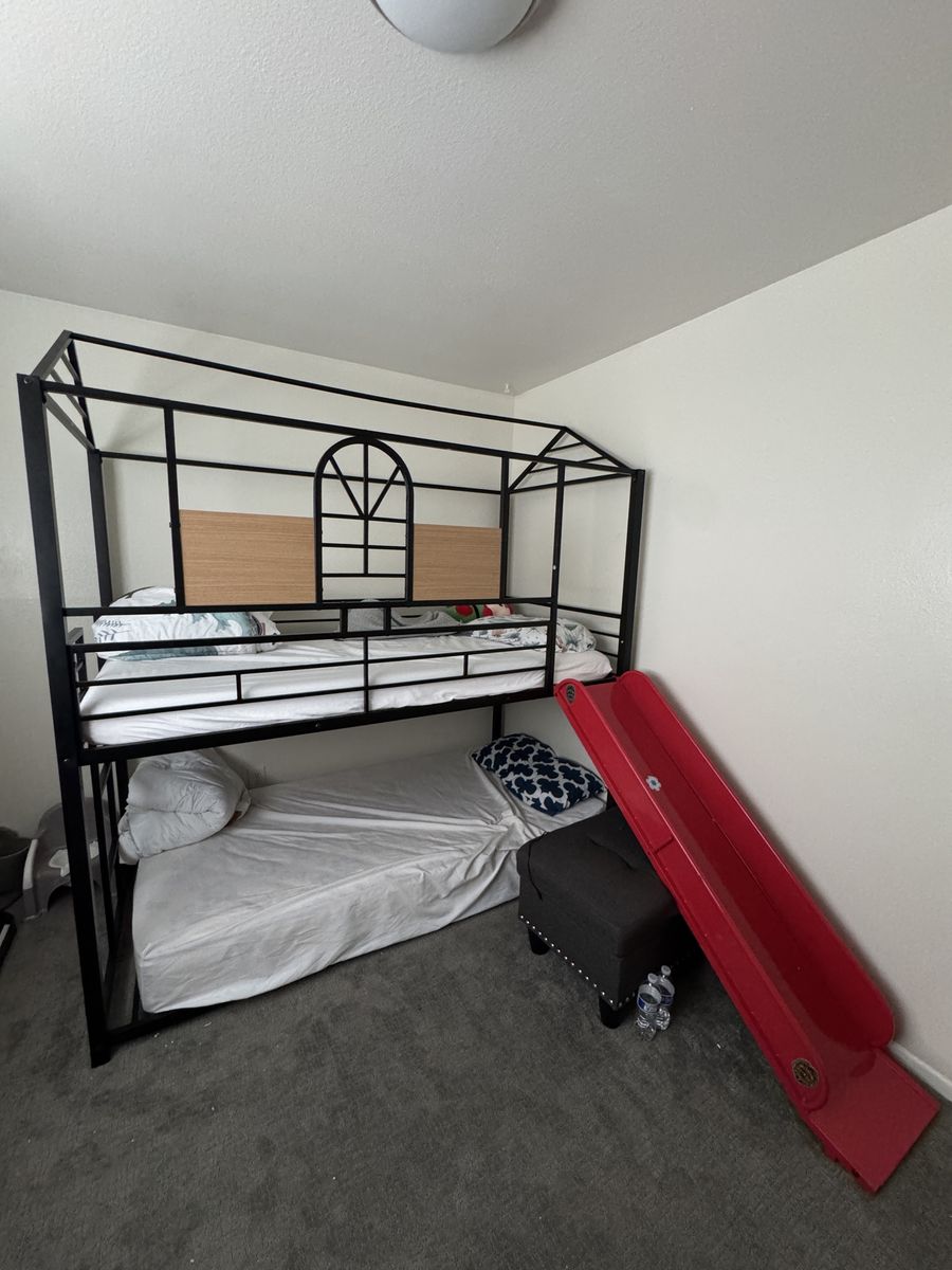 Twin over Twin House Bunk Bed with Slide - Like New!
