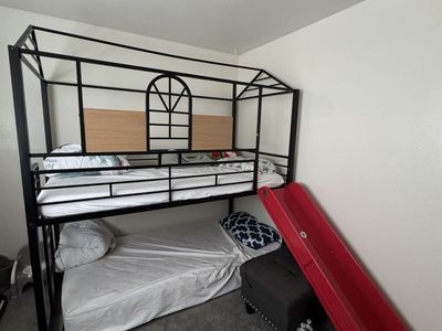 Twin over Twin House Bunk Bed with Slide - Like New!