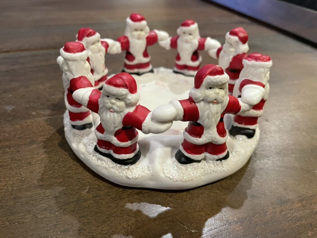 Vintage Ceramic Candle Holder Ring Of Santas