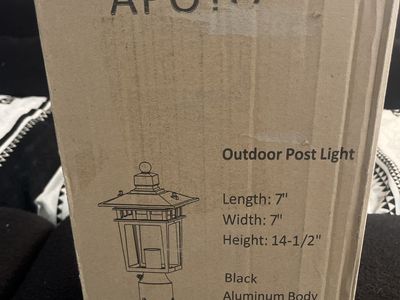APOTO Outdoor Post Light - Black Aluminum, Clear Bubble Glass, 14.5" H