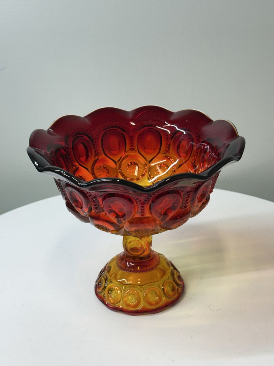 LE Smith Amberina Moon and Stars Pedestal Compote Glass Dish