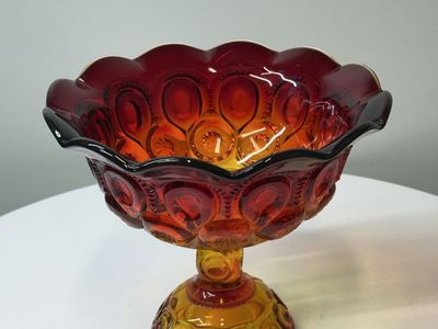 LE Smith Amberina Moon and Stars Pedestal Compote Glass Dish
