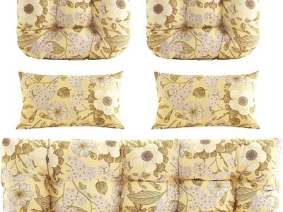 New Floral Beige Outdoor Cushion Set of 5 Wicker Loveseat
