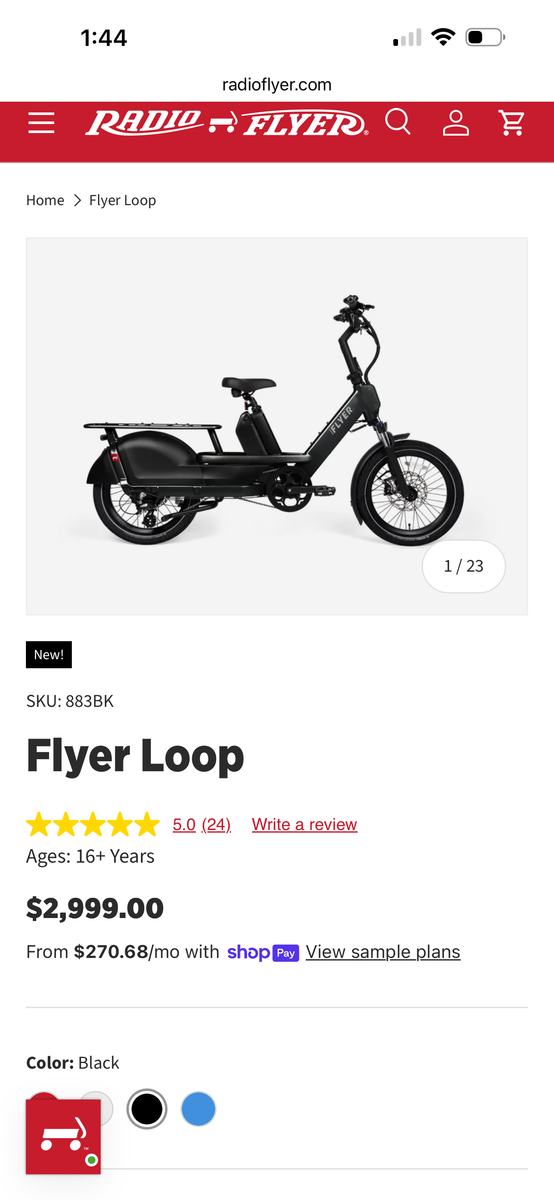 NEW IN BOX Radio Flyer Flyer Loop Cargo E-Bike – Black – $3,000 Retail