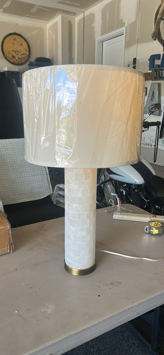 Modern Tile Mosaic Column Table Lamp with Brass Base and Shade