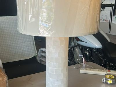 Modern Tile Mosaic Column Table Lamp with Brass Base and Shade