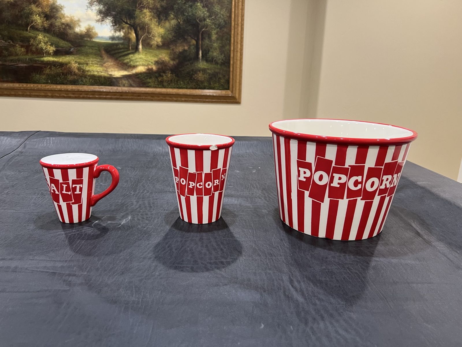 Red & White Striped Popcorn & Salt Bowl Set - Ceramic Movie Night Serving Dishes