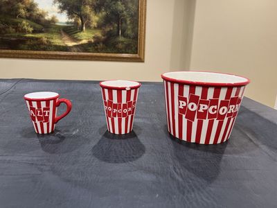 Red & White Striped Popcorn & Salt Bowl Set - Ceramic Movie Night Serving Dishes