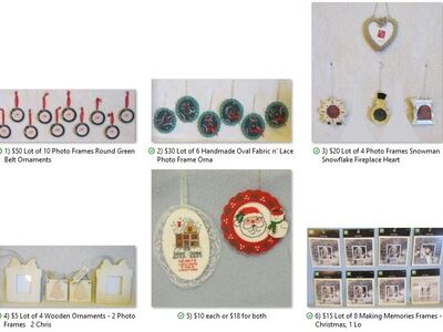 Christmas Ornaments Picture Frames, Cross-stitch, Making Memories, Handmade, Heart, Snowman - NEW