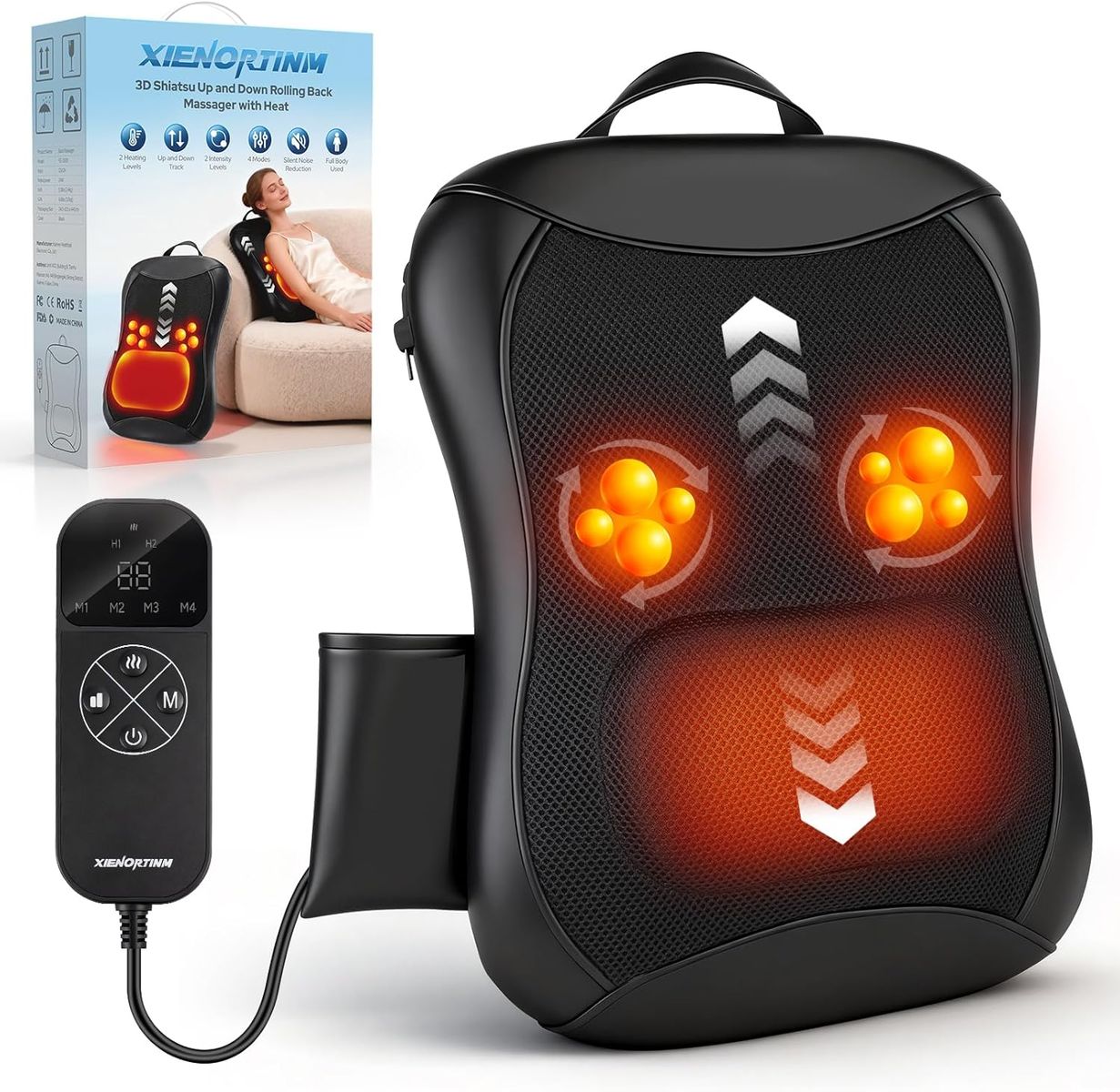 NEW Back Massager with Heat, 4D Rolling Massage Nodes 4 Modes & 2 Speeds Deep Tissue, Includes Car Adapter