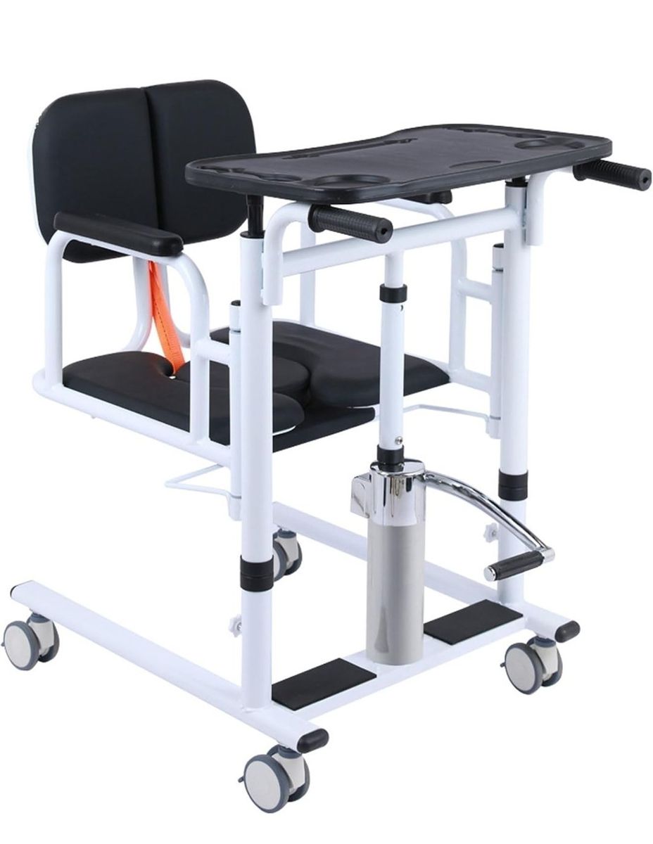 Hydraulic Patient Lift Chair with Wheels - Adjustable, Transport & Shower Aid with Tray