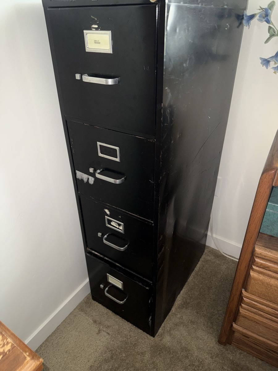 Heavy Duty 4-Drawer Metal File Cabinet - Black, Good Condition for Office Storage