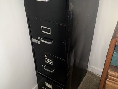 Heavy Duty 4-Drawer Metal File Cabinet - Black, Good Condition for Office Storage