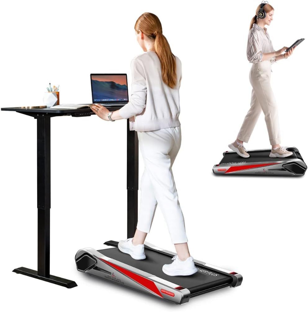 Get fit while you work with this beautiful adjustable desk & walker treadmill package!