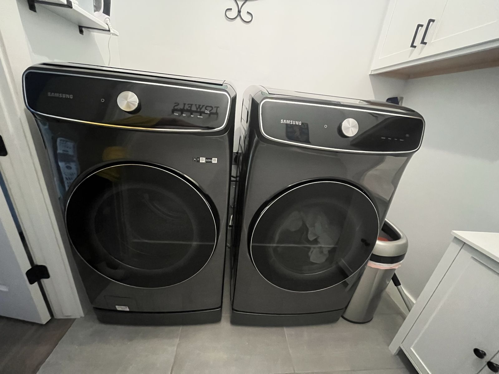 Samsung Front Load Washer and Dryer Set in Black Stainless Steel