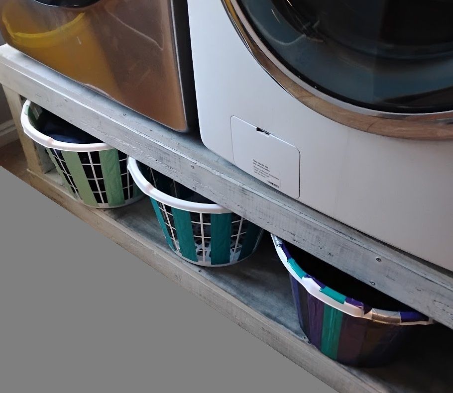 Custom Built Rustic Washer & Dryer Pedestal with Storage - Distressed Wood