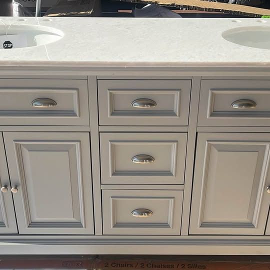 Home Decorators Collection Sadie 67in Double Sink Bathroom Vanity w/ White Cultured Marble Top