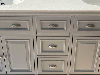 Home Decorators Collection Sadie 67in Double Sink Bathroom Vanity w/ White Cultured Marble Top