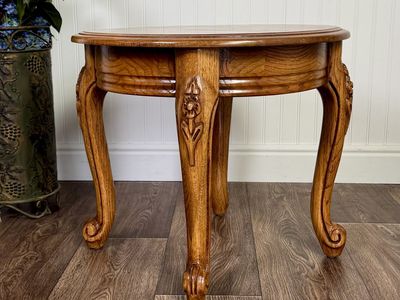 Vintage French Provincial Oak Carved Accent Table