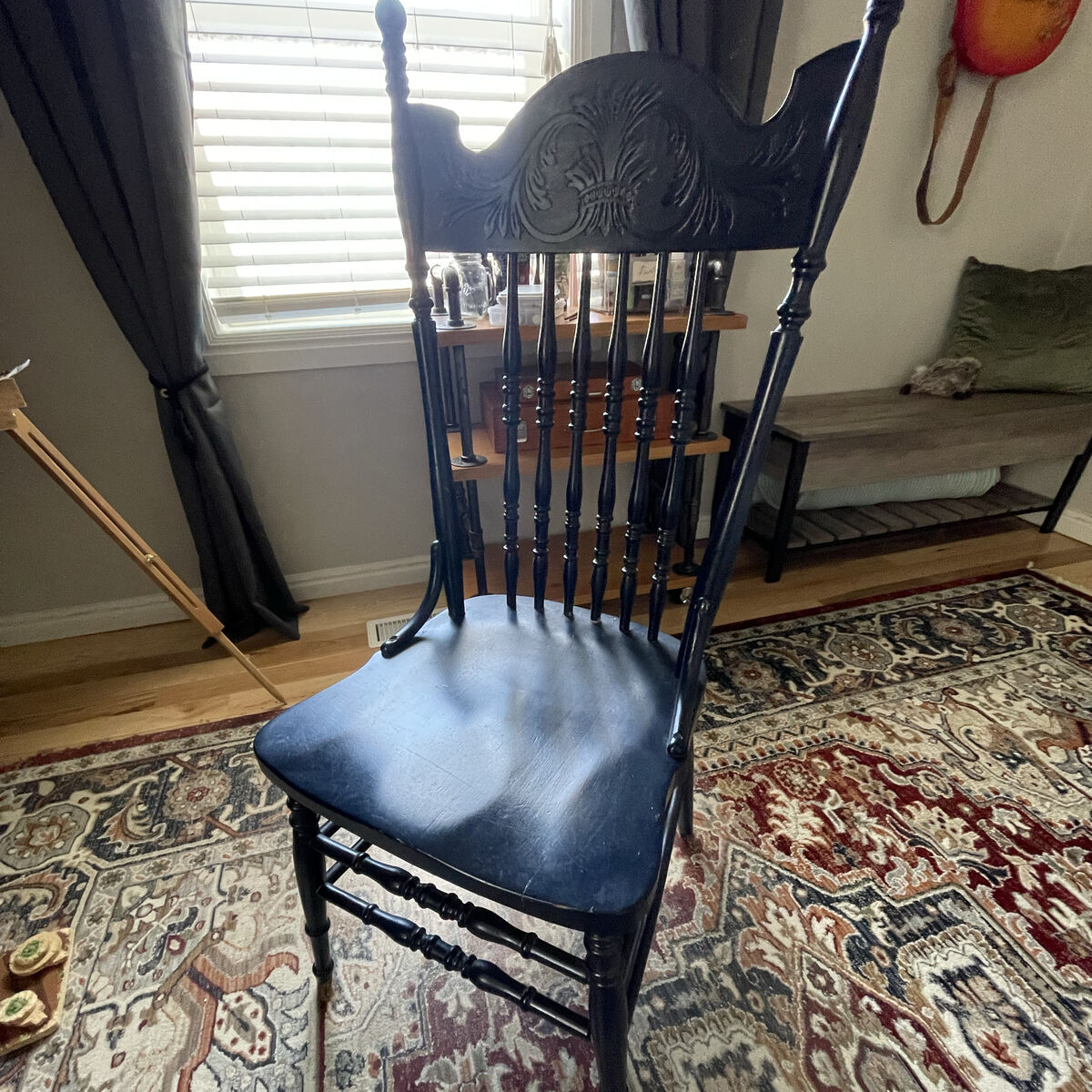 Navy Blue Wooden High Back Chair