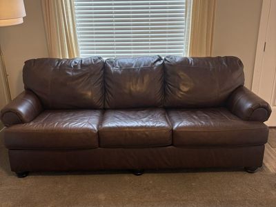 Brown Leather Sofa - Comfortable 3-Seater Couch
