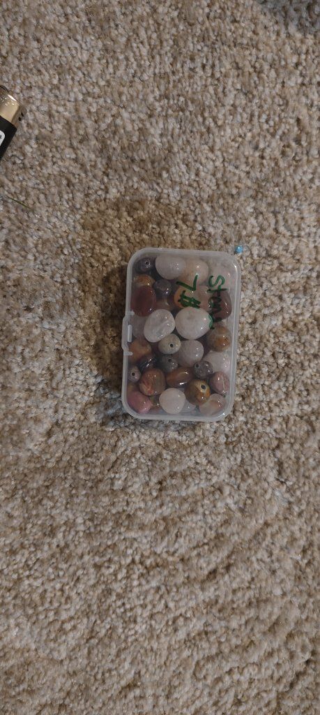 Assorted Drilled Stone Beads in Plastic Storage Box