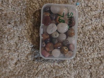 Assorted Drilled Stone Beads in Plastic Storage Box