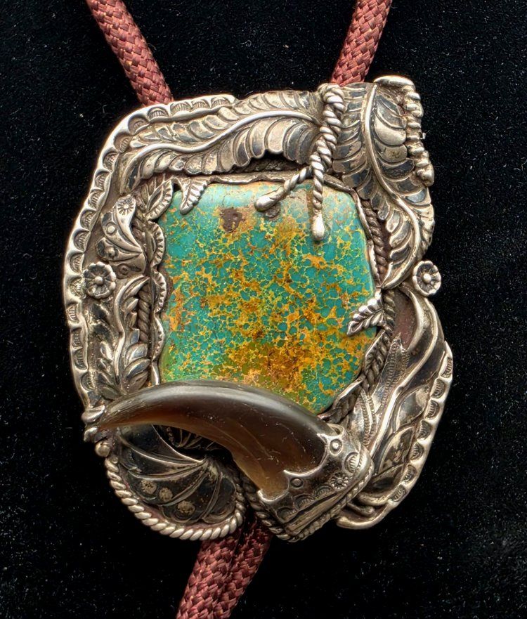 Vintage Native American Bear Claw Bolo Tie Signed