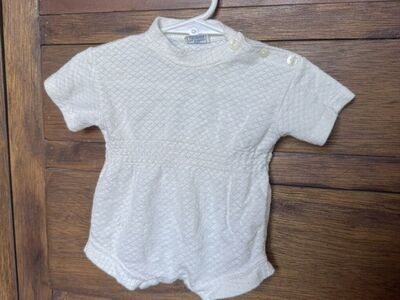 Vintage Baby White Baptism Romper Size 6 mon