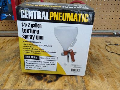 Central Pneumatic 1-1/2 Gallon Texture Spray Gun - Gravity Feed, 3 Nozzle Sizes, Item 66103