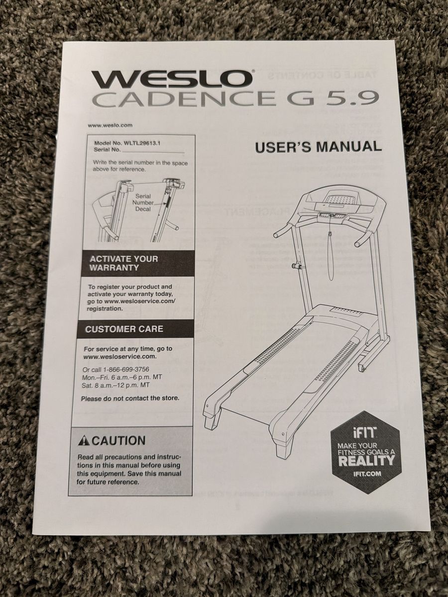 Weslo Cadence G 5.9 Folding Treadmill - WLTL29613.1 Model
