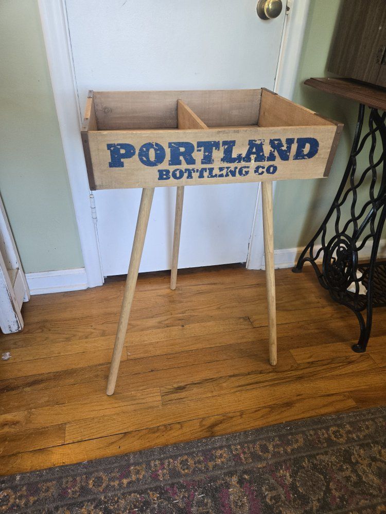 Vintage "Portland Bottling Co" Wooden Crate Stand - Rustic Industrial Decor