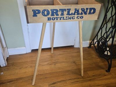 Vintage "Portland Bottling Co" Wooden Crate Stand - Rustic Industrial Decor