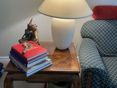 All wood construction end table walnut finish