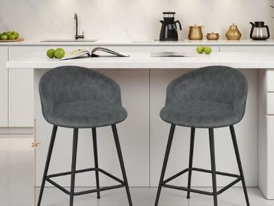 24" Counter Height Barstools Set of 2 with Backs and Metal Legs, Velvet Barstools for Kitchen Island Dark Gray