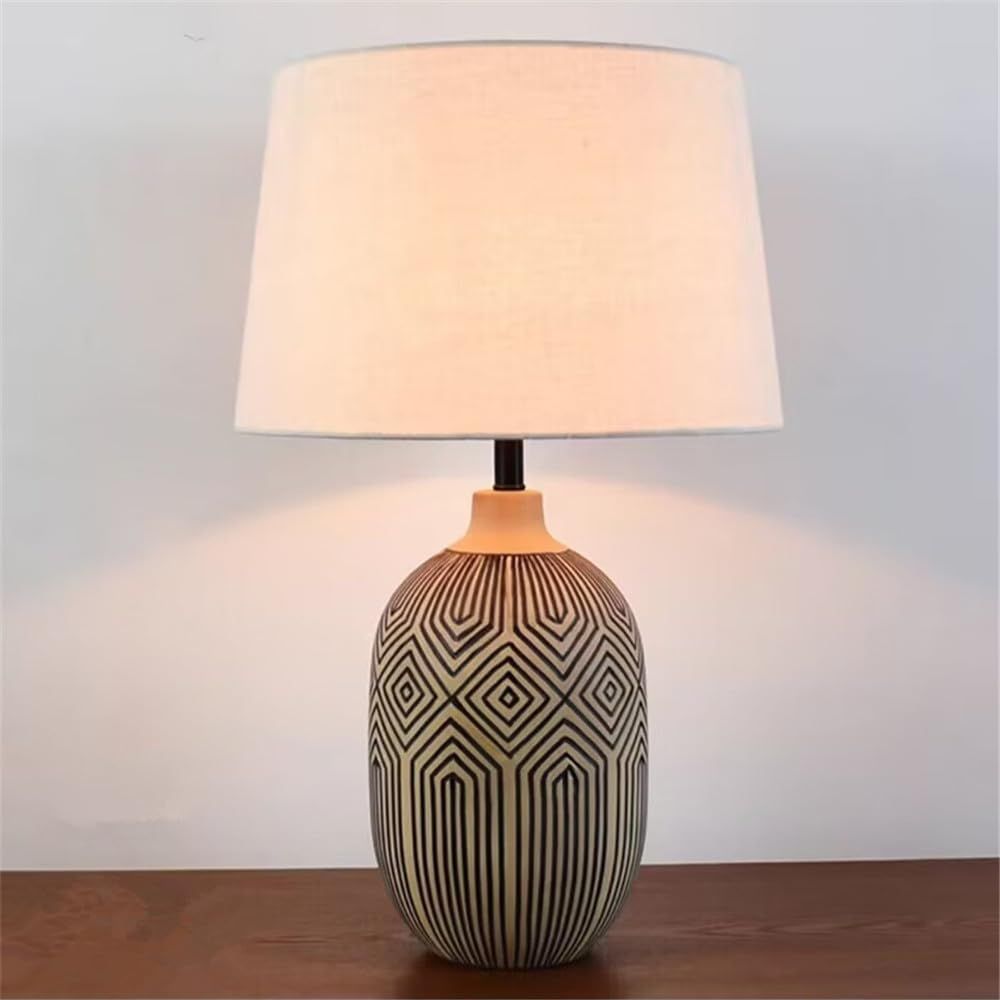 Wilone 22" Tan & Black Table Lamp, Modern Ceramic Table Lamp