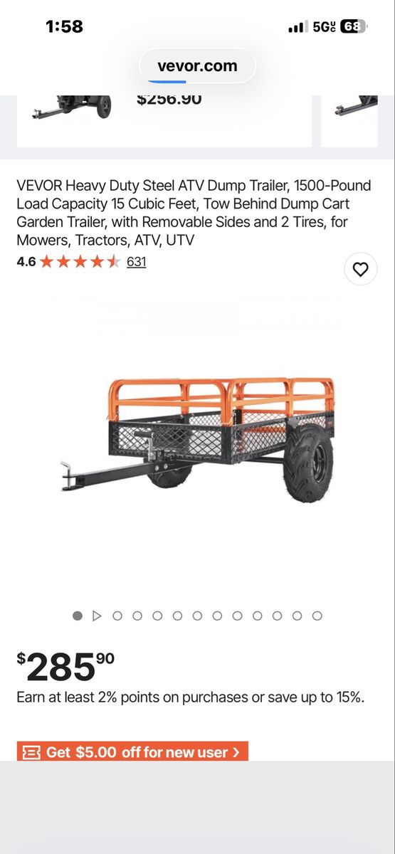 VEVOR Heavy Duty Steel ATV Dump Trailer - 1500lb Load Capacity, 15 Cu. Ft., Removable Sides