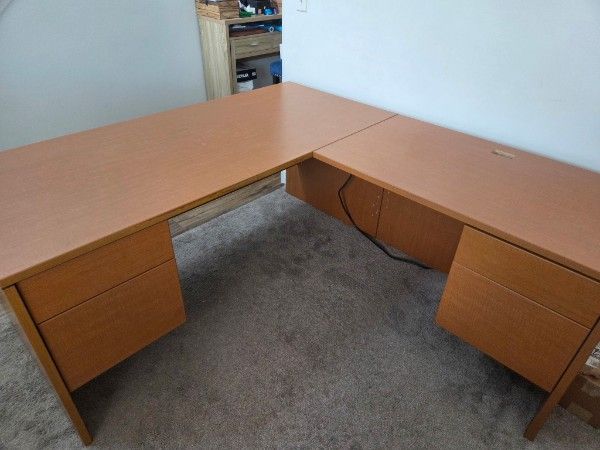 Large L-Shaped Executive Office Desk with File Drawers