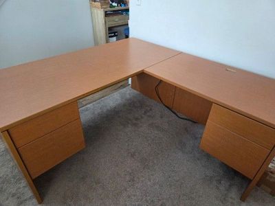 Large L-Shaped Executive Office Desk with File Drawers