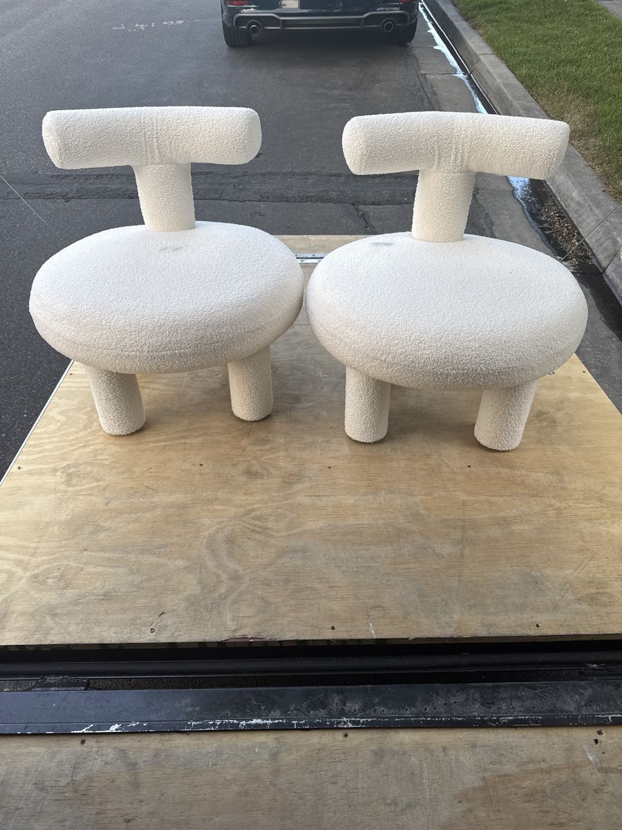 Cream Boucle Accent Chairs - Unique T-Back Design (Pair)