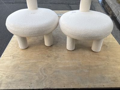 Cream Boucle Accent Chairs - Unique T-Back Design (Pair)