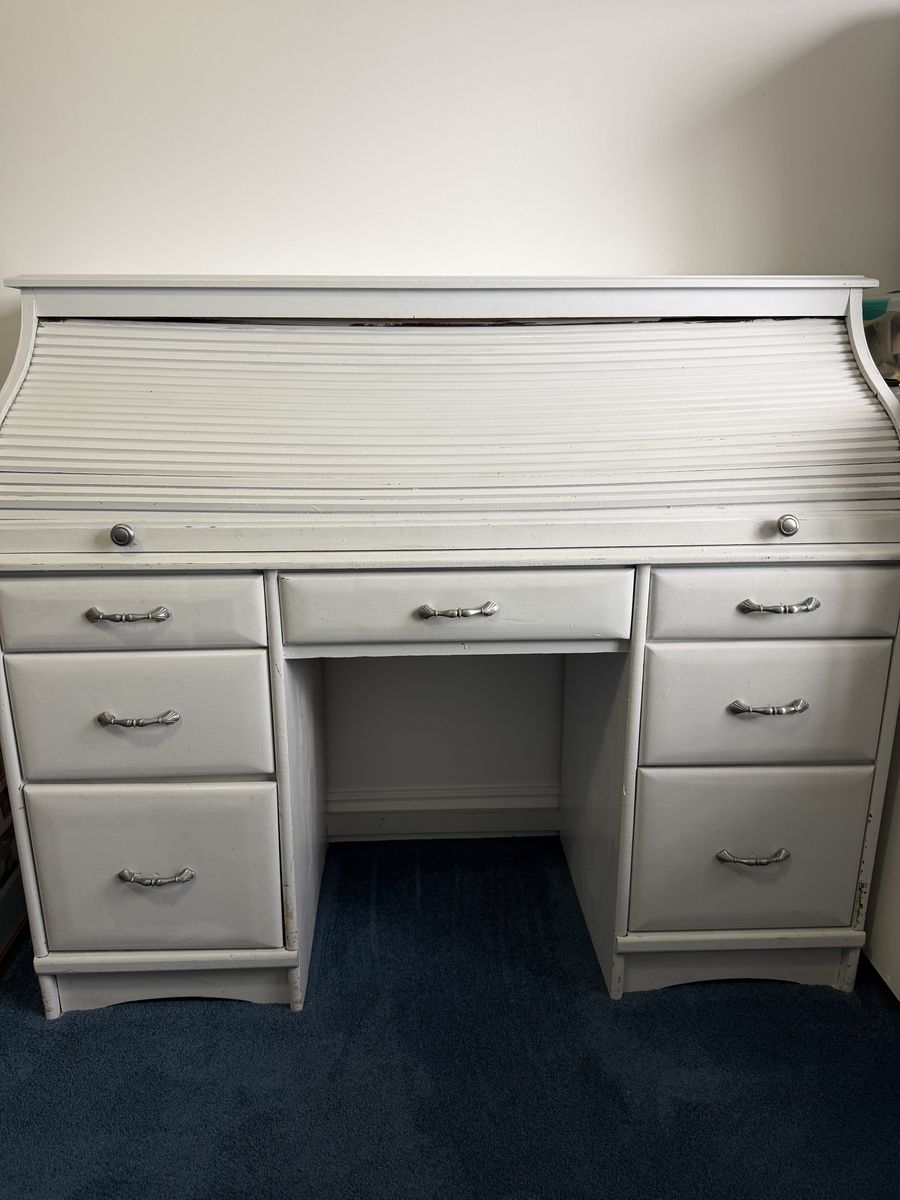Roll top desk.  Good condition, 53 1/2 inches long, 20 inches wide