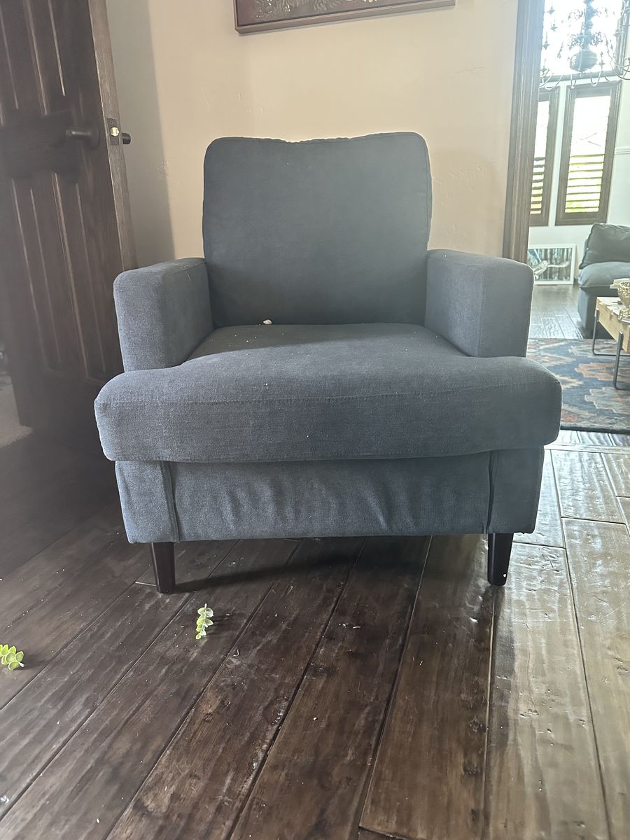 TWO Weture Mid-Century Modern Linen Fabric Accent Chair in Blue Grey