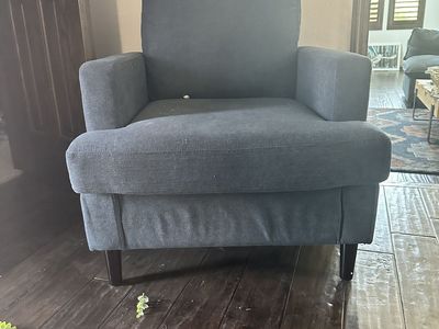 TWO Weture Mid-Century Modern Linen Fabric Accent Chair in Blue Grey