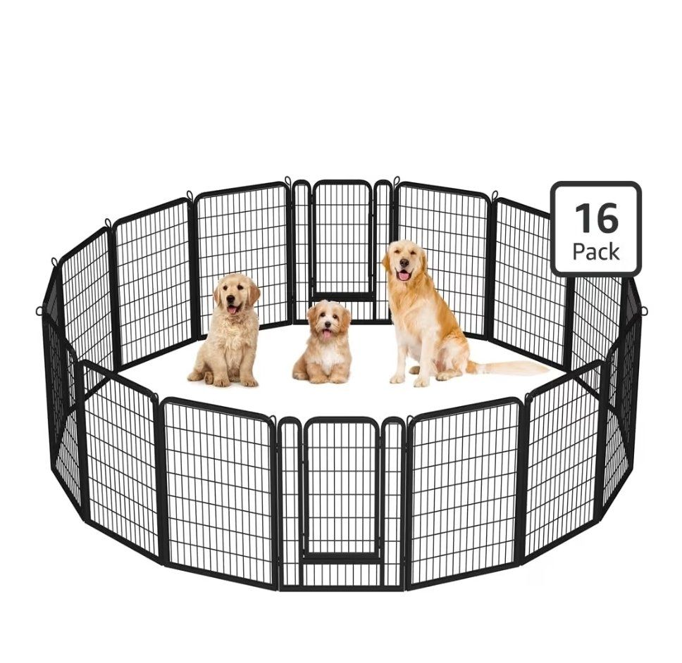 NEW 32" HEAVY DUTY DOG PLAYPEN, 16 PANELES, 32 IN w/GATE DOOR,  INDOOR & OUTDOOR PETS FENCE