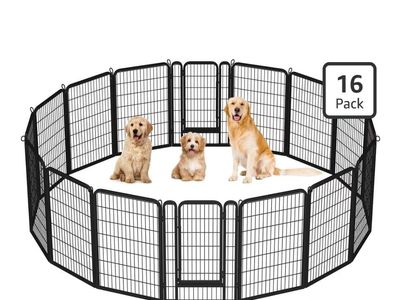 NEW 32" HEAVY DUTY DOG PLAYPEN, 16 PANELES, 32 IN w/GATE DOOR, INDOOR & OUTDOOR PETS FENCE