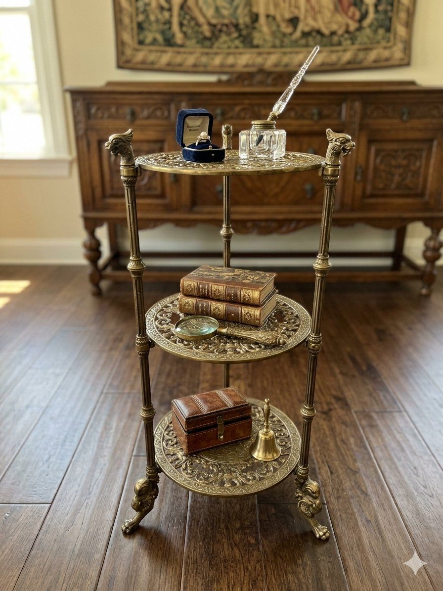 Hollywood Regency Tiered Brass Griffon Plant Stand