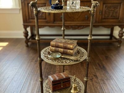 Hollywood Regency Tiered Brass Griffon Plant Stand